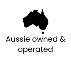 Map of Australia with 'Aussie owned & operated' text on a white background