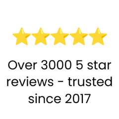 Five yellow stars with text indicating over 3000 five-star reviews and trust since 2017 on a white background.