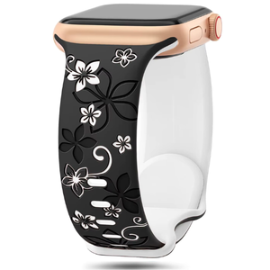 Modbands DuoTone Floral Silicone - Black/White Apple Watch band