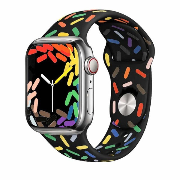 Mod Bands Classic Silicone Apple Watch Band NEW - Black Confetti (Pride) 42/44/45/49mm Medium/Large Active Casual Comfort Everyday Female Male Silicone Sport