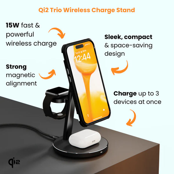 Modbands EFM Qi2 Trio Wireless Charge Stand - Black Apple Stand