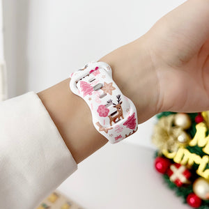 Modbands Pink Reindeer Christmas Silicone Prints Apple Watch band