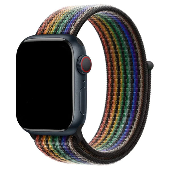 Mod Bands Striped Sport Loop Apple Watch Band Black Rainbow Active Casual Comfort Everyday Fabric Female Male Nylon Sport Velcro