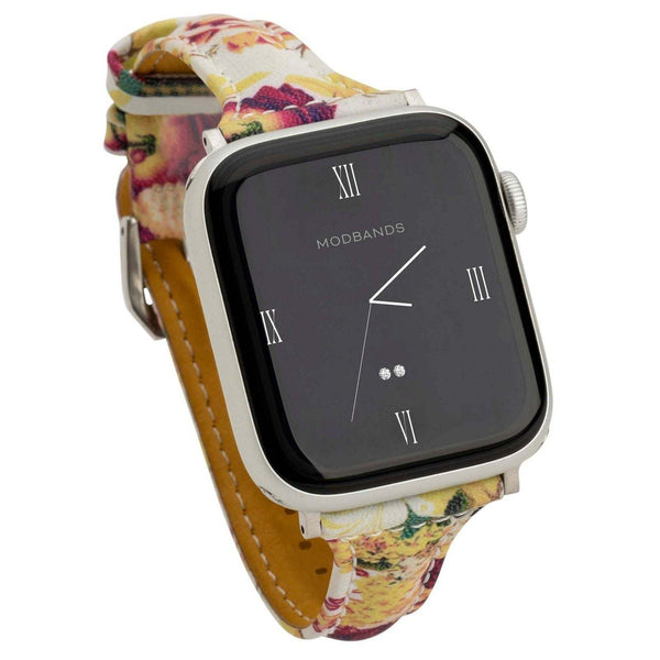 Mod Bands Brooklyn Apple Watch Band Yellow Floral 38 40 41mm After hours Designer Everyday Female Leather Looks Office