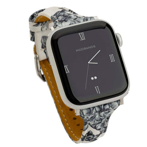 Mod Bands Brooklyn Apple Watch Band Grey Floral After hours Designer Everyday Female Leather Looks Office
