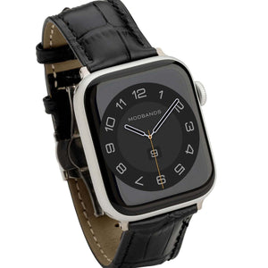 Mod Bands Portofino (Deployment Buckle) Apple Watch Band Black After hours Formal Leather Looks Male Office